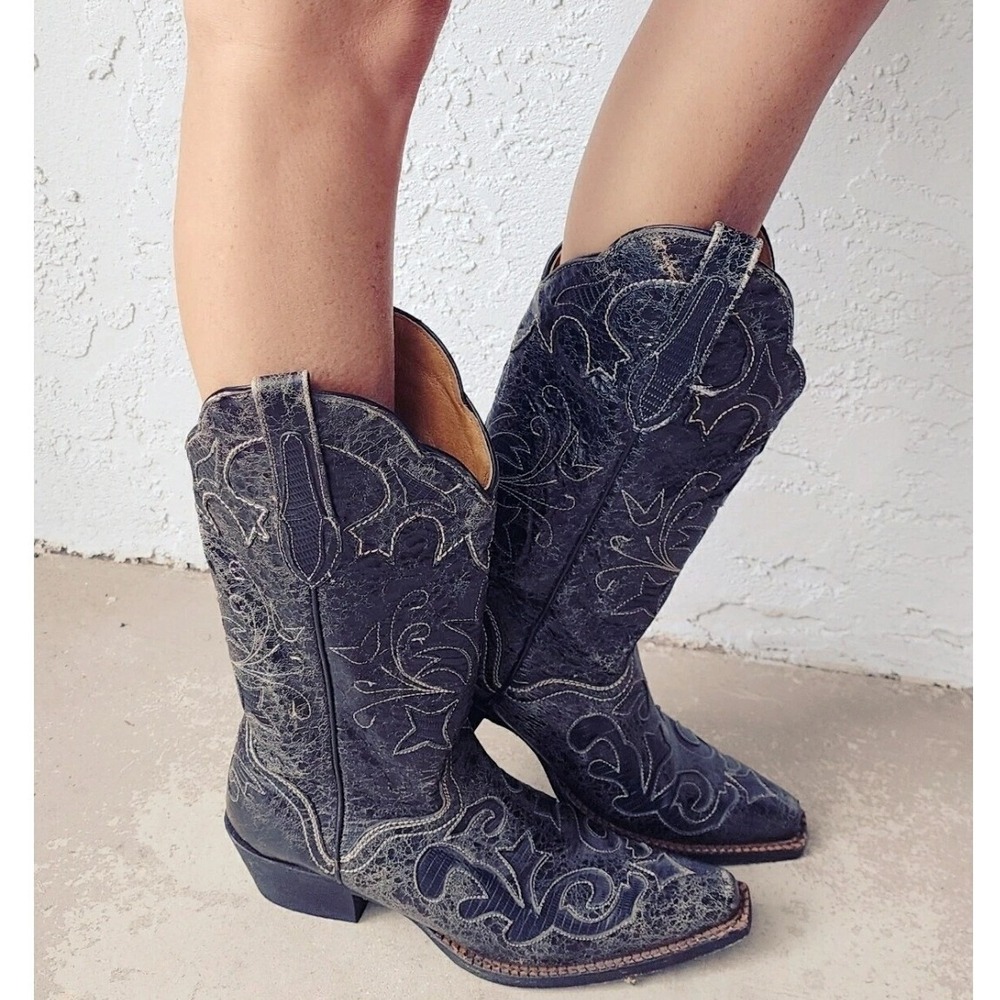 J.B. Dillon Women's JBW2200 Black Goat Leather Western Boots sz 8.5B